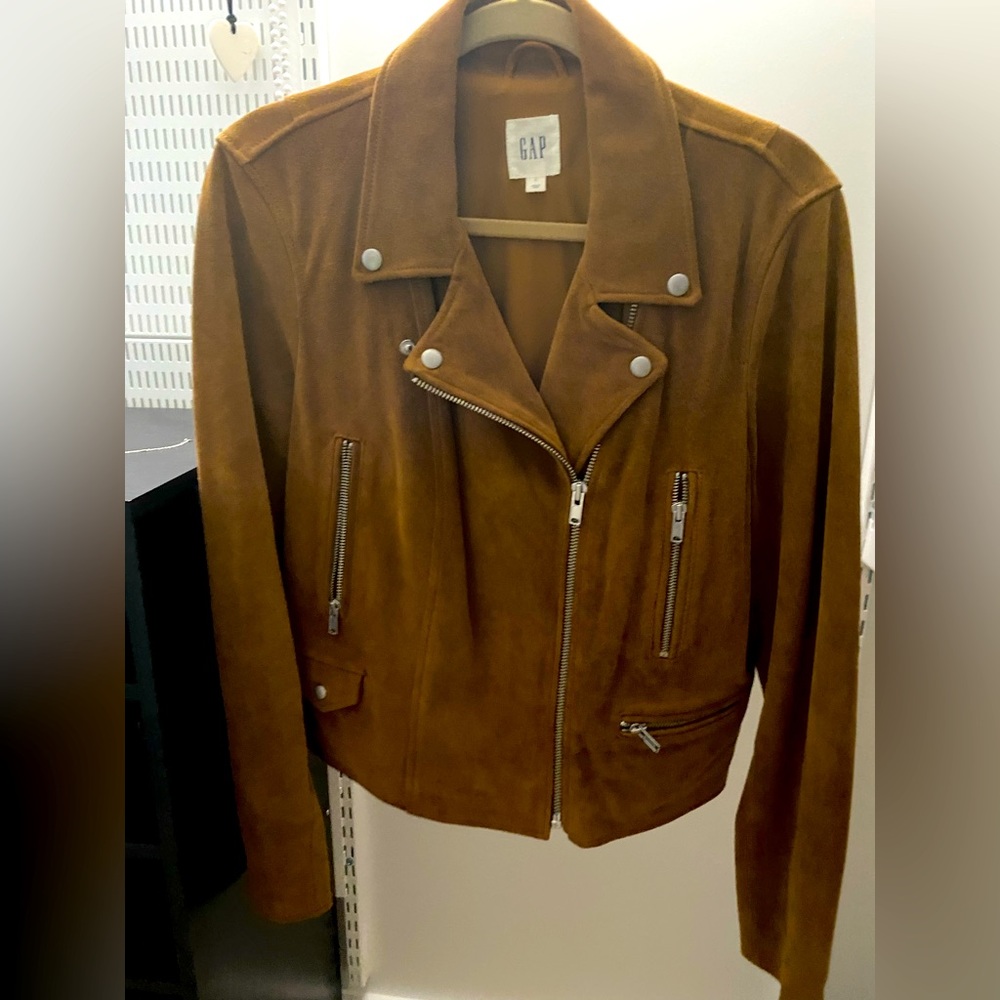 Brown suede bomber jacket.